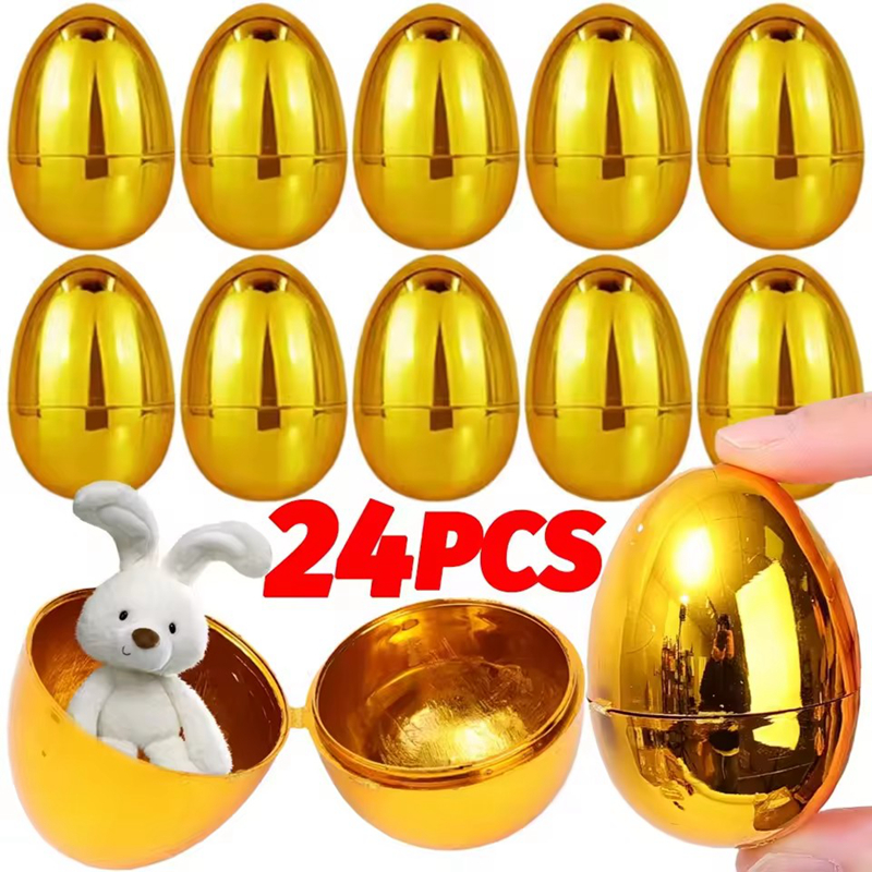 Party Games Egg - 6-24Pcs Golden Easter Eggs Plastic Fillable